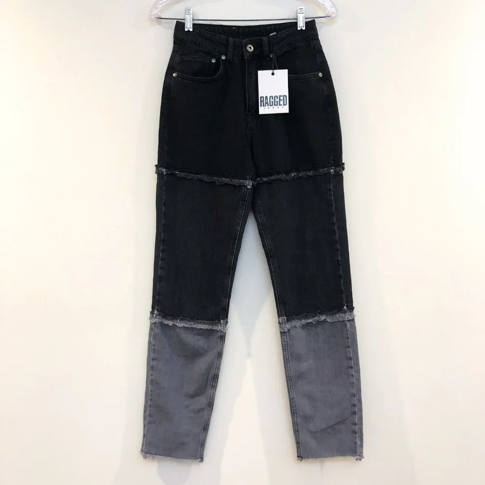 NEW The Ragged Priest 100% Cotton 3 Panel Ombre Mom Fray Denim Jeans - Picture 3 of 9